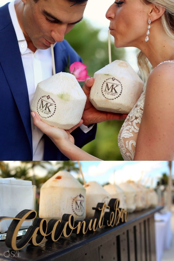 Caribbean Beach Wedding Idea - Personalized Coconuts!
